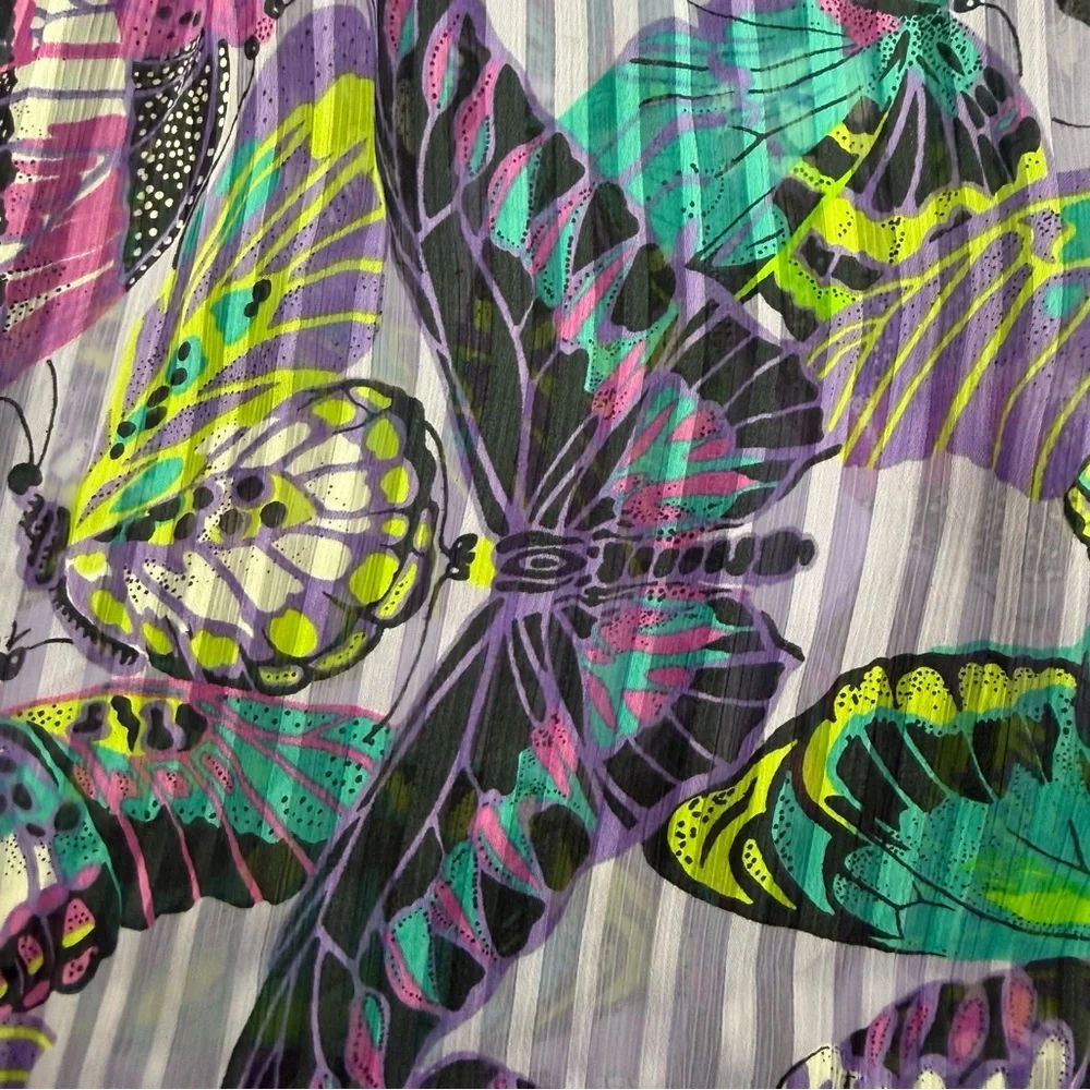 Betsey Johnson Intimates Butterfly Print Satin Chemise Slip Open Tie Back Purple